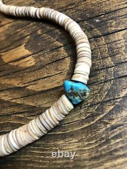 Men's 20 1/2 Vintage Turquoise Heishi Necklace Silver Beads Clasp 925