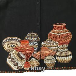 Michael Simon Cardigan XL Beaded Embroidered Native American Pottery Jars Ethnic