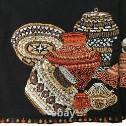 Michael Simon Cardigan XL Beaded Embroidered Native American Pottery Jars Ethnic