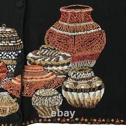 Michael Simon Cardigan XL Beaded Embroidered Native American Pottery Jars Ethnic