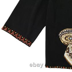 Michael Simon Cardigan XL Beaded Embroidered Native American Pottery Jars Ethnic