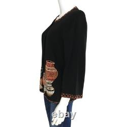 Michael Simon Cardigan XL Beaded Embroidered Native American Pottery Jars Ethnic