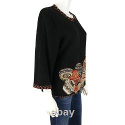 Michael Simon Cardigan XL Beaded Embroidered Native American Pottery Jars Ethnic