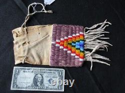 NATIVE AMERICAN BEADED 2 SIDED PIPE BAG, TOBACCO or MEDICINE BAG, DU-042307310