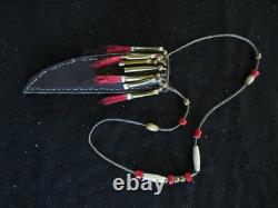 NATIVE AMERICAN BEADED LEATHER KNIFE SHEATH, with NECK STRAP, SD-062105650
