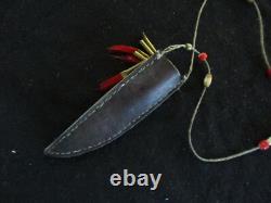 NATIVE AMERICAN BEADED LEATHER KNIFE SHEATH, with NECK STRAP, SD-062105650