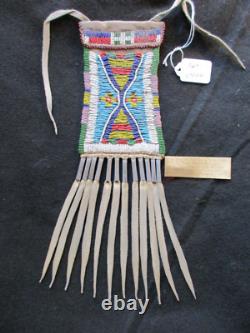 NATIVE AMERICAN BEADED LEATHER MEDICINE BAG with CONE FRINGES, PORT-092307922