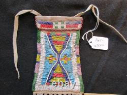 NATIVE AMERICAN BEADED LEATHER MEDICINE BAG with CONE FRINGES, PORT-092307922