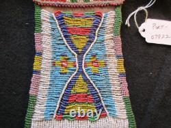 NATIVE AMERICAN BEADED LEATHER MEDICINE BAG with CONE FRINGES, PORT-092307922