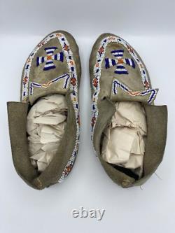 NATIVE AMERICAN BEADED MOCCASINS, Rare Pinwheel Beads, Unknown Age
