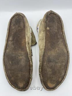 NATIVE AMERICAN BEADED MOCCASINS, Rare Pinwheel Beads, Unknown Age