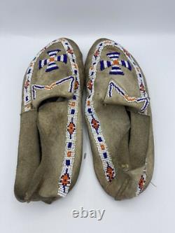 NATIVE AMERICAN BEADED MOCCASINS, Rare Pinwheel Beads, Unknown Age