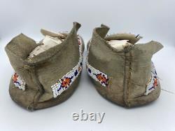 NATIVE AMERICAN BEADED MOCCASINS, Rare Pinwheel Beads, Unknown Age
