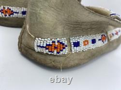 NATIVE AMERICAN BEADED MOCCASINS, Rare Pinwheel Beads, Unknown Age