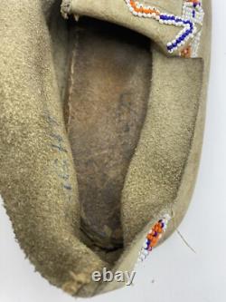 NATIVE AMERICAN BEADED MOCCASINS, Rare Pinwheel Beads, Unknown Age