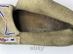 NATIVE AMERICAN BEADED MOCCASINS, Rare Pinwheel Beads, Unknown Age