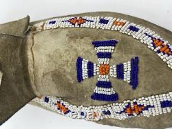 NATIVE AMERICAN BEADED MOCCASINS, Rare Pinwheel Beads, Unknown Age