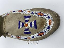 NATIVE AMERICAN BEADED MOCCASINS, Rare Pinwheel Beads, Unknown Age