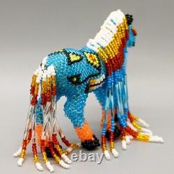 NATIVE AMERICAN BEADWORK-BEADED FANCY BLUE HORSE by DENISE GCHACHU-ZUNI