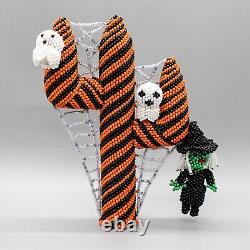 NATIVE AMERICAN BEADWORK-BEADED HALLOWEEN CACTUS WITH WITCH by ALESIA PONCHO
