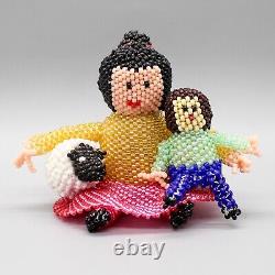 NATIVE AMERICAN BEADWORK-BEADED STORYTELLER WITH SHEEP & CHILD by CHERIE EDAAKIE