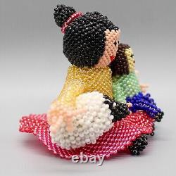 NATIVE AMERICAN BEADWORK-BEADED STORYTELLER WITH SHEEP & CHILD by CHERIE EDAAKIE