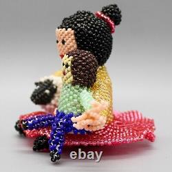 NATIVE AMERICAN BEADWORK-BEADED STORYTELLER WITH SHEEP & CHILD by CHERIE EDAAKIE