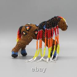 NATIVE AMERICAN BEADWORK-BROWN BEADED HORSE by FARON GCHACHU-ZUNI