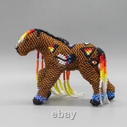 NATIVE AMERICAN BEADWORK-BROWN BEADED HORSE by FARON GCHACHU-ZUNI