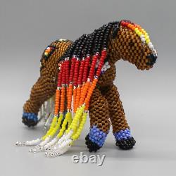 NATIVE AMERICAN BEADWORK-BROWN BEADED HORSE by FARON GCHACHU-ZUNI