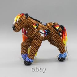 NATIVE AMERICAN BEADWORK-BROWN BEADED HORSE by FARON GCHACHU-ZUNI