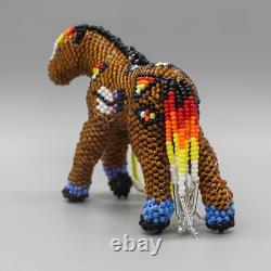 NATIVE AMERICAN BEADWORK-BROWN BEADED HORSE by FARON GCHACHU-ZUNI