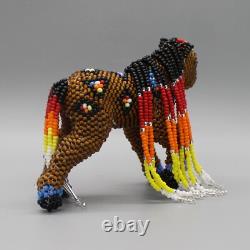 NATIVE AMERICAN BEADWORK-BROWN BEADED HORSE by FARON GCHACHU-ZUNI