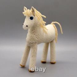 NATIVE AMERICAN BEADWORK-CREAM COLORED BEADED HORSE by Roseanne Ghahate-ZUNI