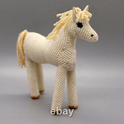 NATIVE AMERICAN BEADWORK-CREAM COLORED BEADED HORSE by Roseanne Ghahate-ZUNI