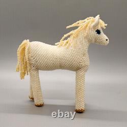 NATIVE AMERICAN BEADWORK-CREAM COLORED BEADED HORSE by Roseanne Ghahate-ZUNI