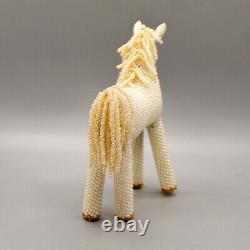 NATIVE AMERICAN BEADWORK-CREAM COLORED BEADED HORSE by Roseanne Ghahate-ZUNI