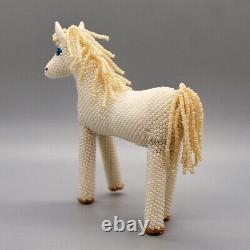 NATIVE AMERICAN BEADWORK-CREAM COLORED BEADED HORSE by Roseanne Ghahate-ZUNI