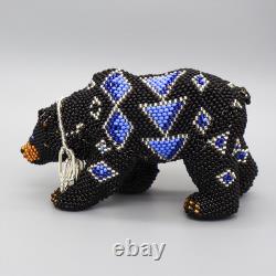 NATIVE AMERICAN BEADWORK-LARGE BEADED BLACK BEAR by DENISE & FARON GCHACHU-ZUNI