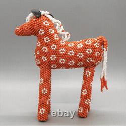 NATIVE AMERICAN BEADWORK-ORANGE & WHITE BEADED HORSE by KENNY DOSEDO-ZUNI