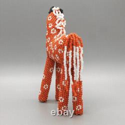 NATIVE AMERICAN BEADWORK-ORANGE & WHITE BEADED HORSE by KENNY DOSEDO-ZUNI