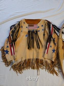 NATIVE AMERICAN BUCKSKIN BEADED WAR SHIRT And Bow AGE UNKNOWN