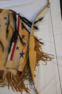NATIVE AMERICAN BUCKSKIN BEADED WAR SHIRT And Bow AGE UNKNOWN