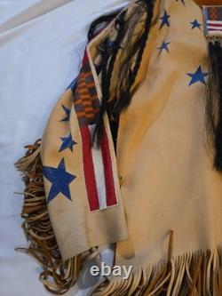 NATIVE AMERICAN BUCKSKIN BEADED WAR SHIRT And Bow AGE UNKNOWN