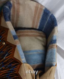 NATIVE AMERICAN CRADLE BOARD BY TWIN CRADLES 26'' (Cowhide, Feathers, Beads) NEW