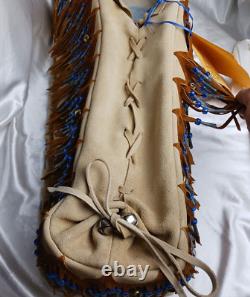 NATIVE AMERICAN CRADLE BOARD BY TWIN CRADLES 26'' (Cowhide, Feathers, Beads) NEW