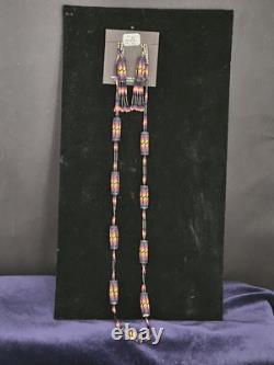 NATIVE AMERICAN VINTAGE NAVAJO beaded necklace and earrings