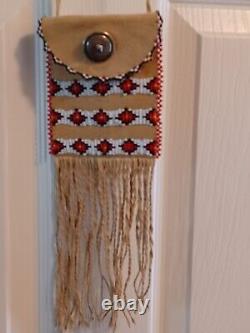 NATIVE AMERICAN style beaded cross body bag 4 x 5 inches, or belt bag