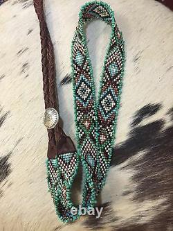 NATIVE DESIGN Handmade Beaded Hatband HAT BAND GENUINE TURQUOISE STERLING SILVER