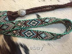 NATIVE DESIGN Handmade Beaded Hatband HAT BAND GENUINE TURQUOISE STERLING SILVER